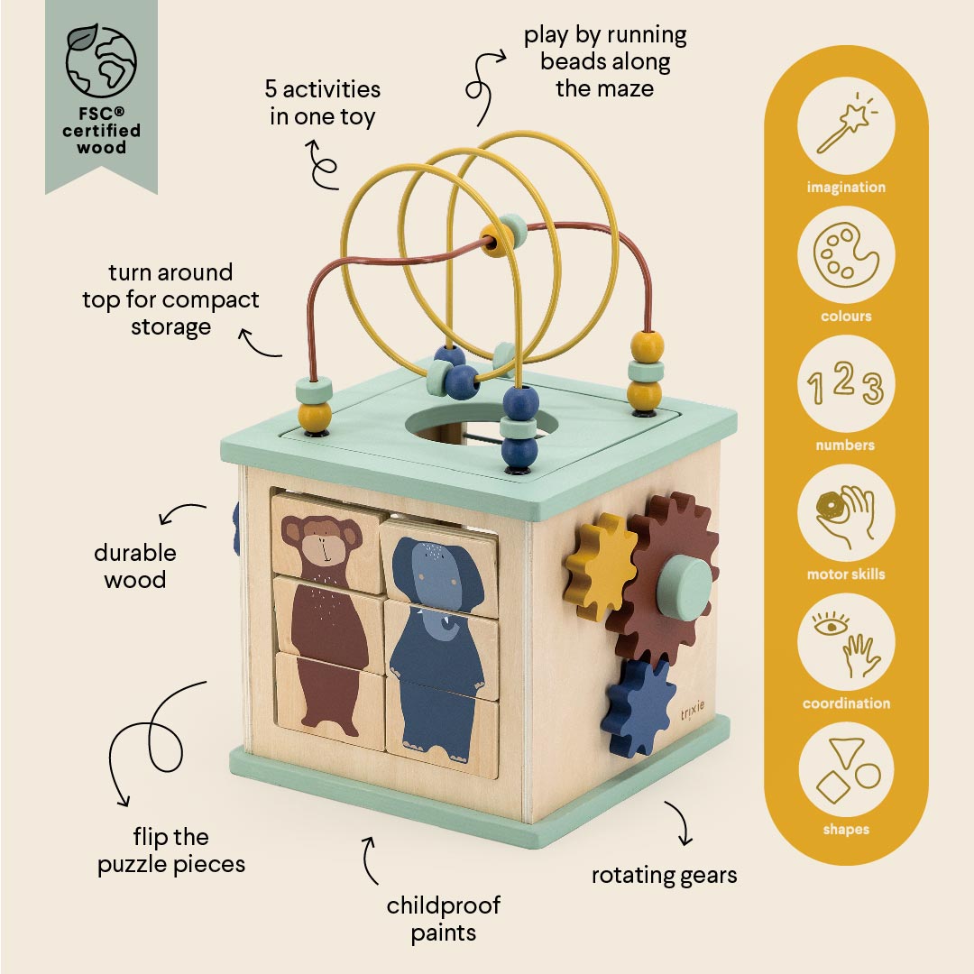 Cubo de actividades de madera 5 en 1